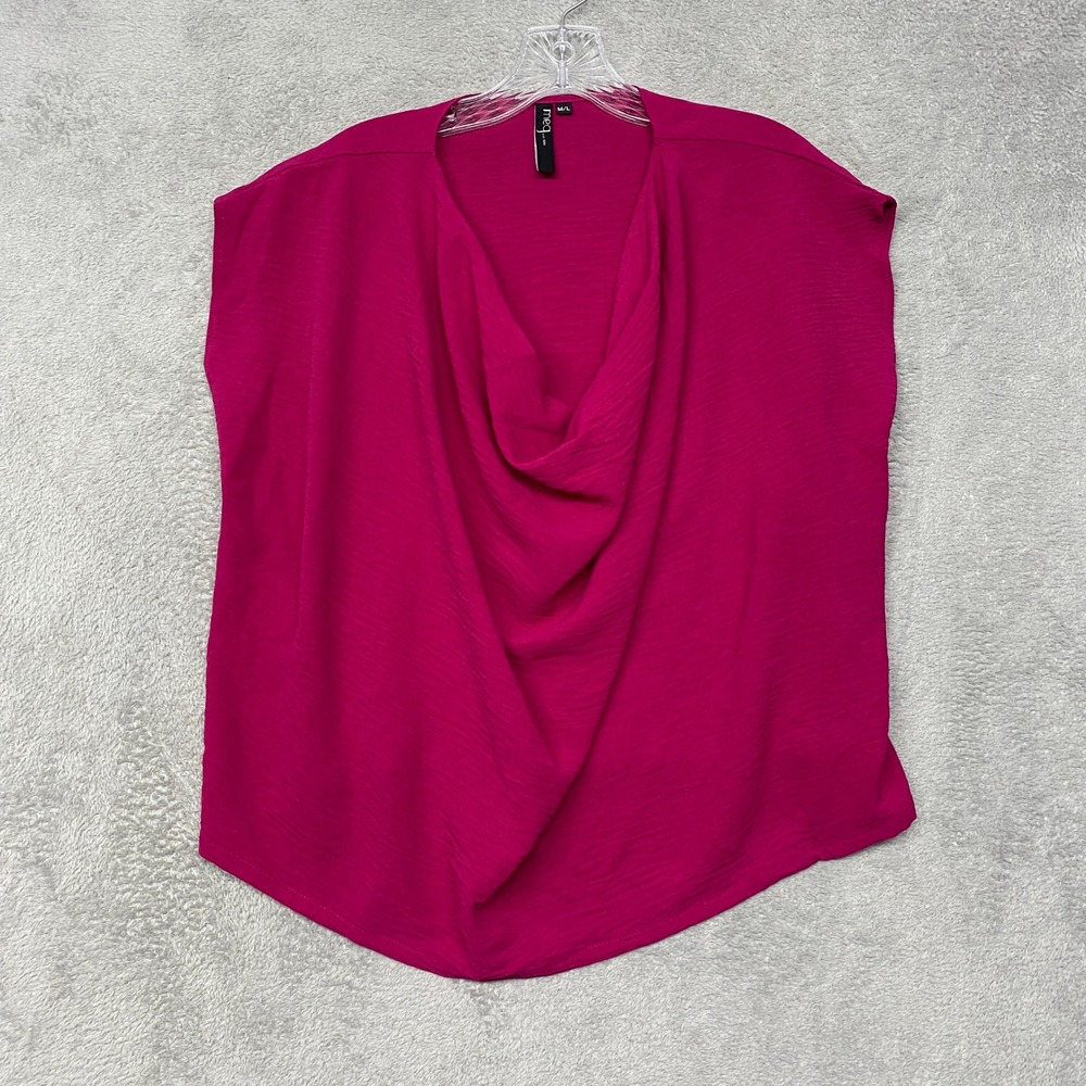 Meg Top Womens Medium Pink Sleeveless Drape Neck Blouse Magenta Pullover Office